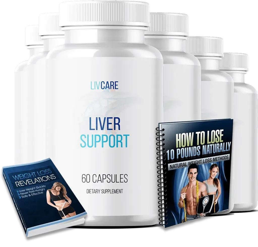 LivCare Liver Support supplement bundle with weight loss guidebooks — natural detox and fat loss support